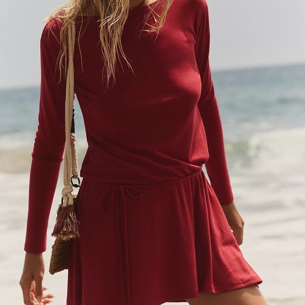 Free People Good Feels Mini Dress in Deep Cherry, NWT, size LARGE - Picture 3 of 3